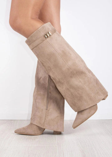 Faux Suede Foldover Boots